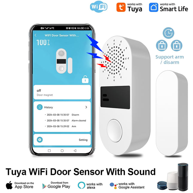 Smart Door & Window Sensor: WiFi Siren & Light Alarm