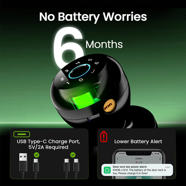 GHome 4-In-1 Smart Fingerprint Door Knob Lock K10PRO