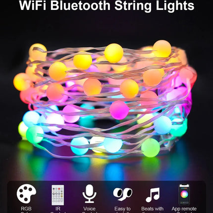Smart RGB Globe String Lights: Outdoor WiFi & Bluetooth Control
