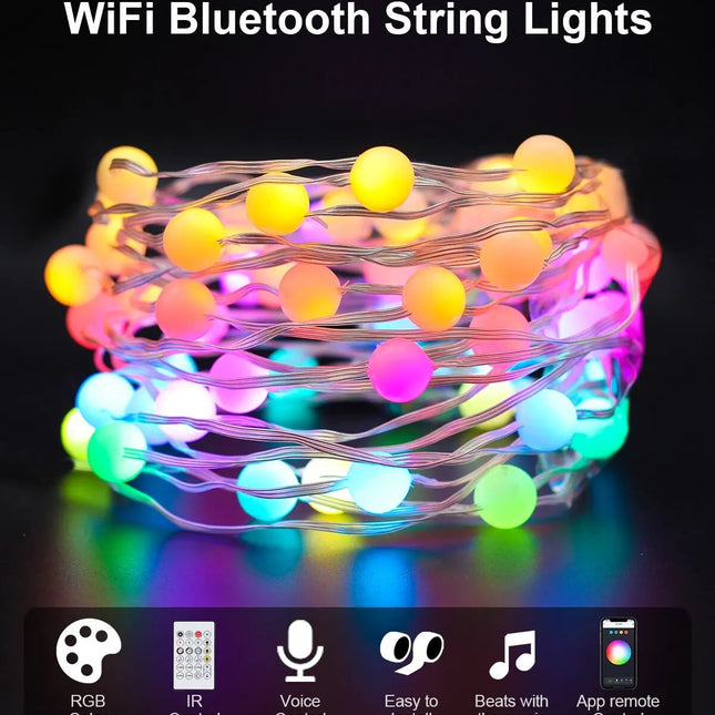 Smart RGB Globe String Lights: Outdoor WiFi & Bluetooth Control