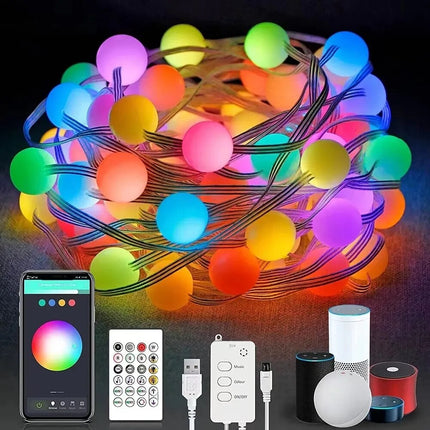 Smart RGB Globe String Lights: Outdoor WiFi & Bluetooth Control