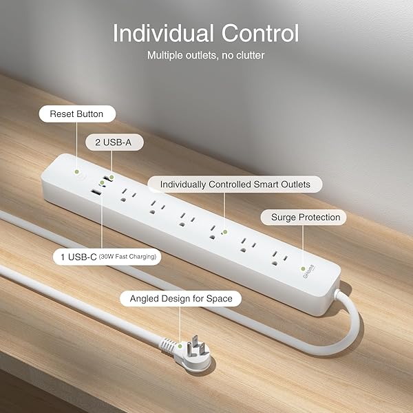 GHome Smart Power Strip 30W USB-C&6 Independent Outlets WP12